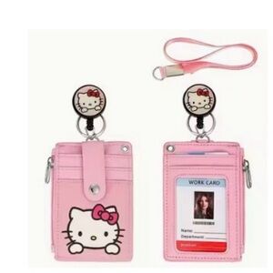 Hello Kitty by Sanrio Retractable Pink ID Card Holder with Lanyard Keychain